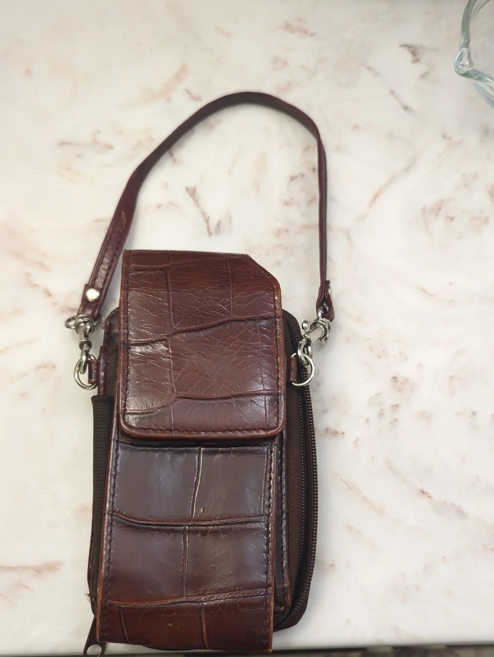 Wilsons Leather Brown Croc-Embossed Crossbody Wristlet